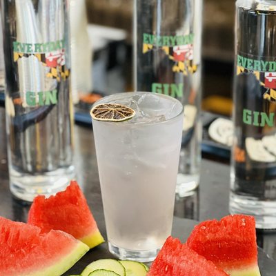 A gin cocktail with watermelon and cucumber at The Dragon's Den